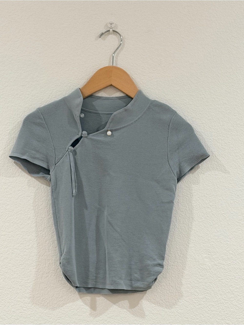 Girls' Short Sleeve Mock Neck Top in Dusty Blue